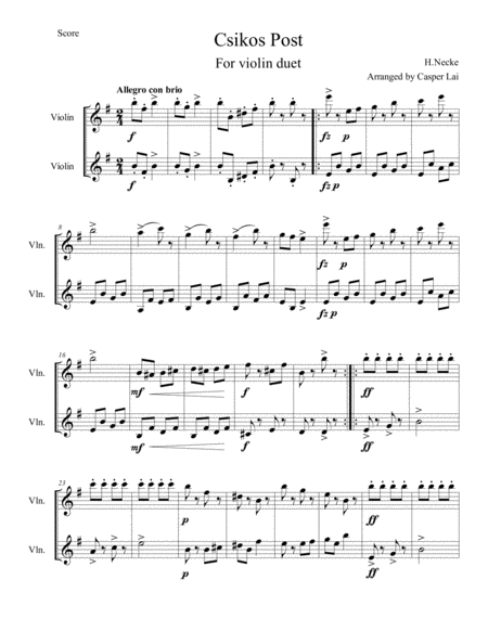 Csikos Post For Violin Duet Sheet Music