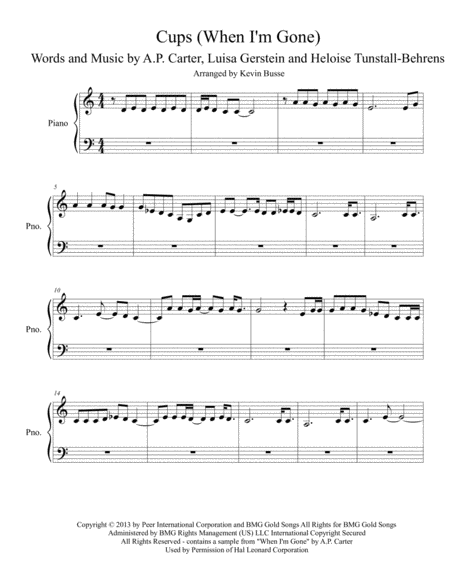 Cups When I M Gone Easy Piano Sheet Music