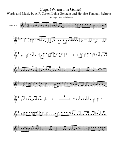 Cups When I M Gone Horn In F Sheet Music