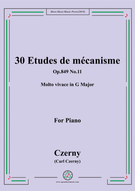 Czerny 30 Etudes De Mcanisme Op 849 No 11 Molto Vivace In G Major For Piano Sheet Music