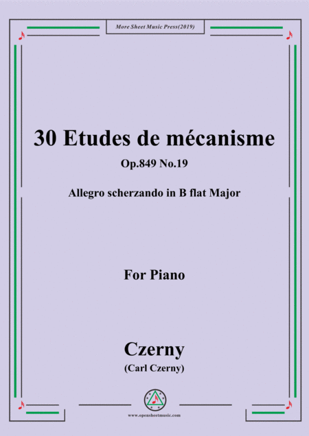 Czerny 30 Etudes De Mcanisme Op 849 No 19 Allegro Scherzando In B Flat Major For Piano Sheet Music