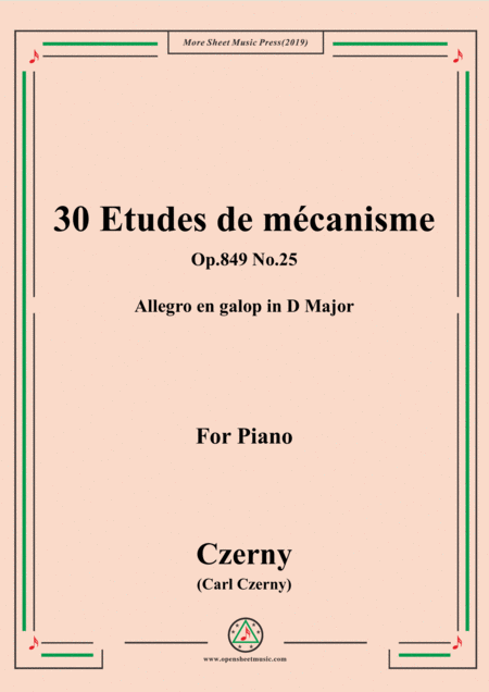 Free Sheet Music Czerny 30 Etudes De Mcanisme Op 849 No 25 Allegro En Galop In D Major For Piano