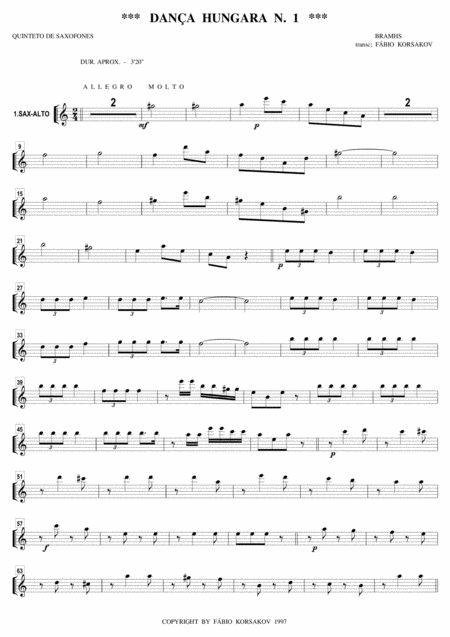 Free Sheet Music Dana Hngara N1 Brahms Sax Quintet