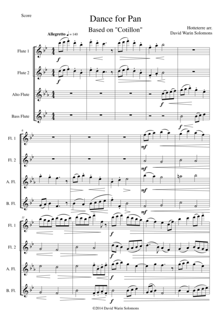 Dance For Pan Cotillion For Flute Quartet Sheet Music