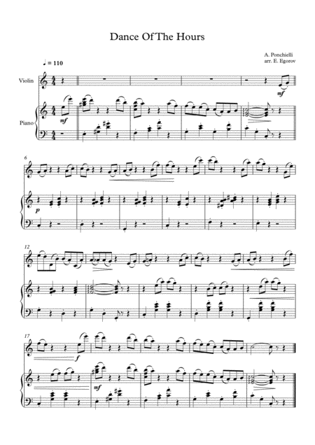 Free Sheet Music Dance Of The Hours Amilcare Ponchielli For Violin Piano
