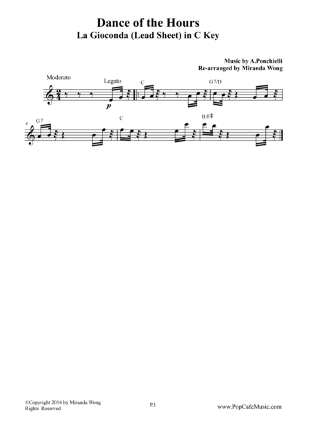 Dance Of The Hours Lead Sheet In C Key Sheet Music