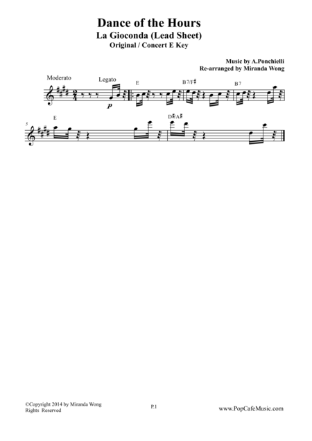 Dance Of The Hours Lead Sheet In Original E Key Sheet Music