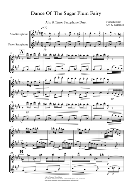 Free Sheet Music Dance Of The Sugar Plum Fairy Alto Tenor Saxophone Duet