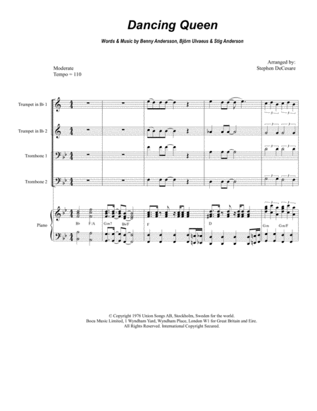 Dancing Queen For Brass Quartet And Piano Alternate Version Sheet Music