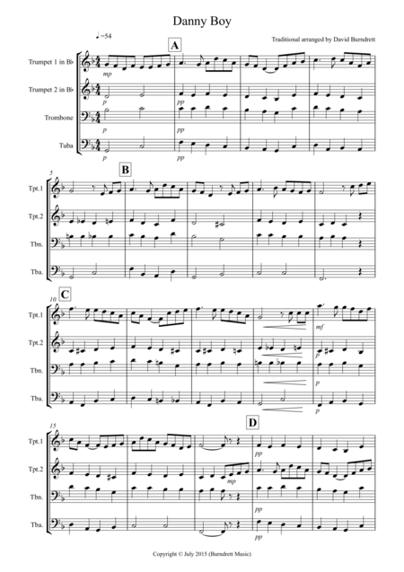 Danny Boy For Brass Quartet Sheet Music