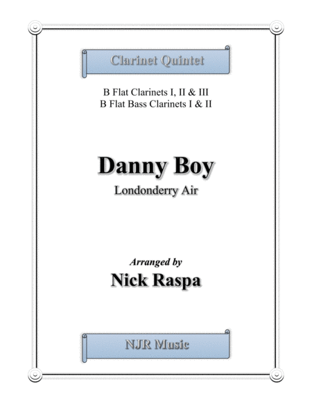 Free Sheet Music Danny Boy For Clarinet Quintet Score