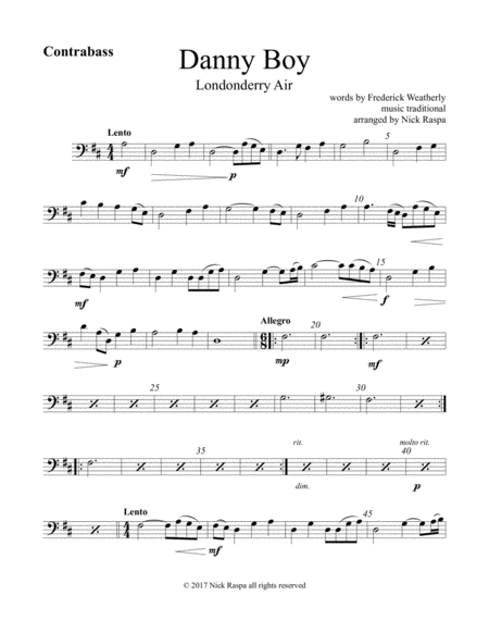 Danny Boy For String Orchestra Contrabass Part Sheet Music