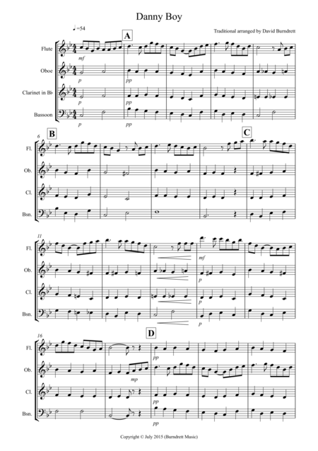 Danny Boy For Wind Quartet Sheet Music