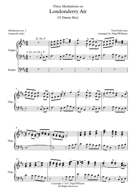 Danny Boy Londonderry Air Three Meditations For Organ Sheet Music