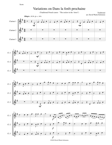 Dans La Fort Prochaine The Cuckoo In The Forest For 3 Clarinets Sheet Music