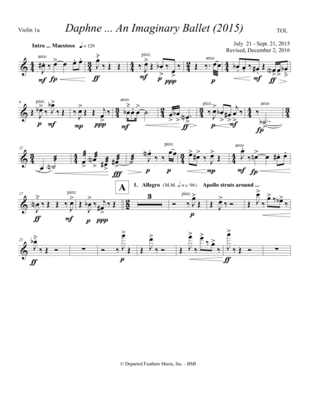 Daphne An Imaginary Ballet 2015 Violin 1a Part Sheet Music