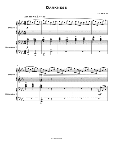 Darkness 4 Hand Piano Duet Sheet Music