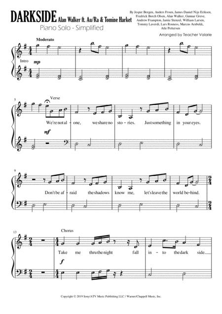 Darkside Alan Walker Ft Piano Solo Easy Short Version With Notes Names Sheet Music