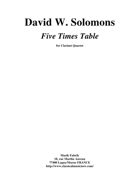 Free Sheet Music David W Solomons Five Times Table For 3 Bb Clarinets And Bass Clarinet