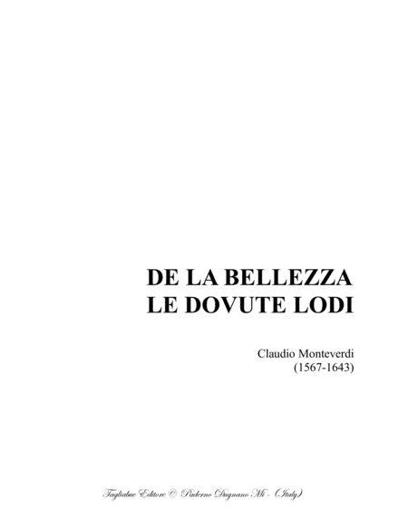 Free Sheet Music De La Bellezza Le Dovute Lodi C Monteverdi For Ssb Choir Or Stb And Trio String