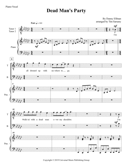 Free Sheet Music Dead Mans Party