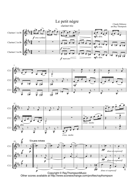 Debussy Le Petit Ngre The Little Negro Clarinet Trio Sheet Music