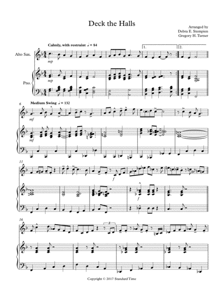 Deck The Halls For Alto Sax Solo With Piano Accompaniment Sheet Music