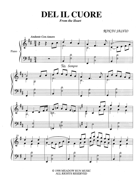 Del Il Cuore From The Heart Sheet Music