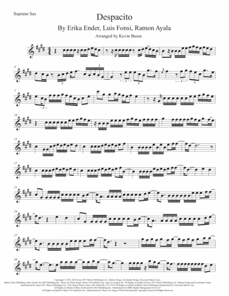 Despacito Original Key Soprano Sax Sheet Music