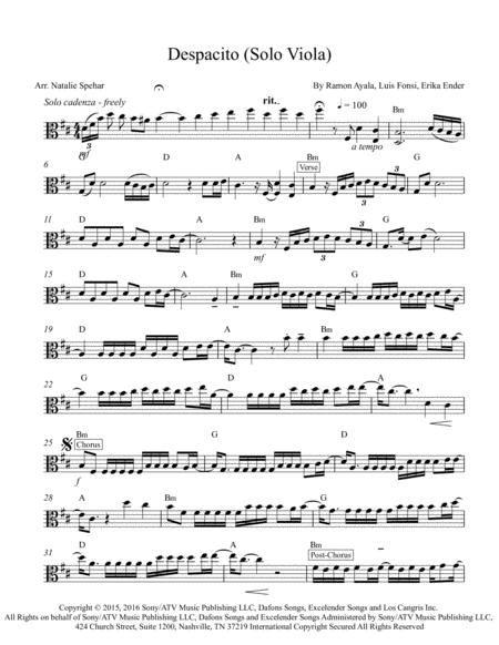 Despacito Solo Viola Chord Symbols Sheet Music