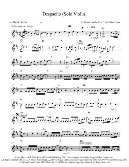 Despacito Solo Violin Chord Symbols Sheet Music