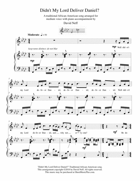 Free Sheet Music Didnt My Lord Deliver Daniel Medium Voice Edition