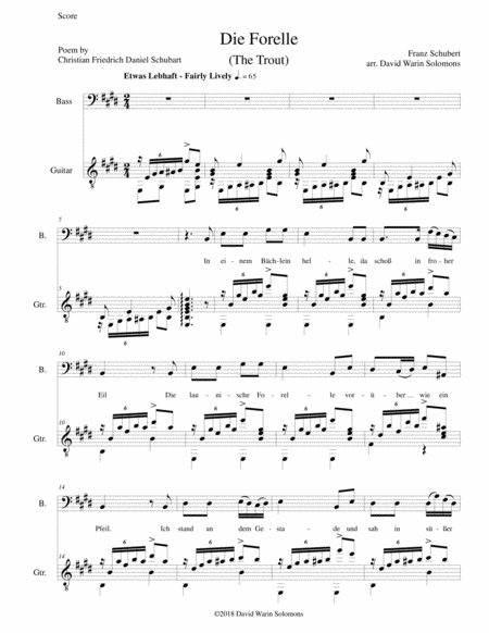 Die Forelle The Trout For Bass Voice And Guitar Sheet Music