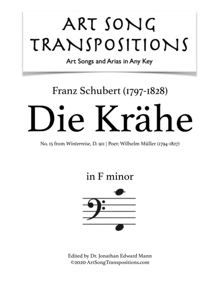 Free Sheet Music Die Krhe D 911 No 15 Transposed To F Minor Bass Clef