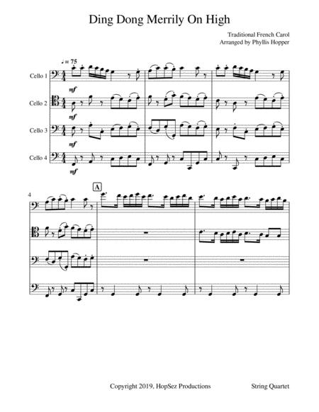 Free Sheet Music Ding Dong Merrily On High Cello Quartet