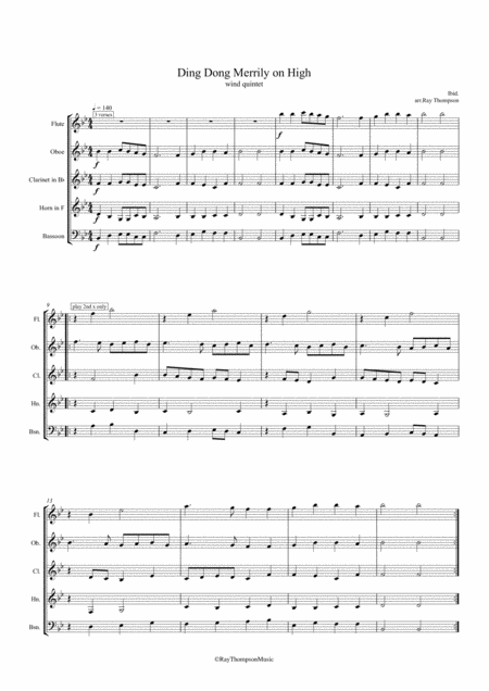 Free Sheet Music Ding Dong Merrily On High Christmas Carol Wind Quintet