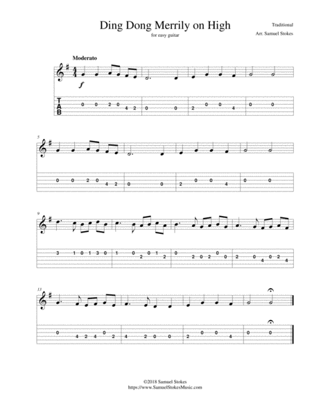 Free Sheet Music Ding Dong Merrily On High For Easy Guitar With Tab