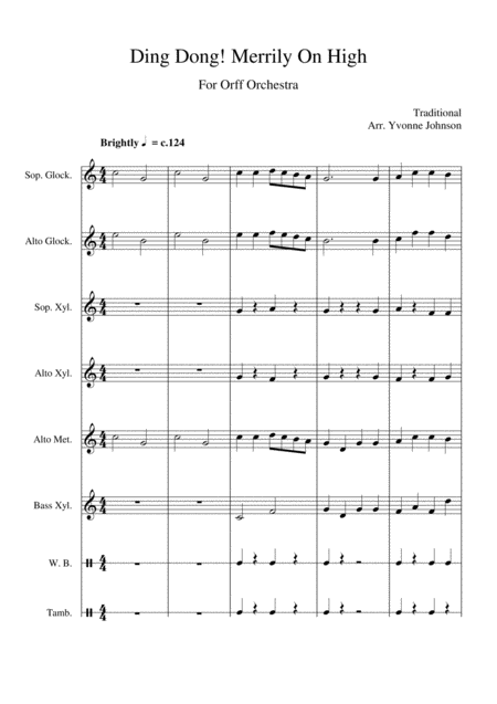 Free Sheet Music Ding Dong Merrily On High For Orff Ensemble