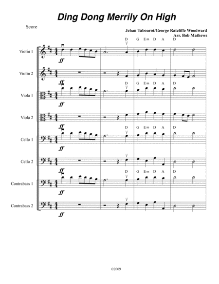 Free Sheet Music Ding Dong Merrily On High For Strings