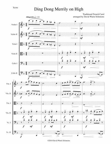 Free Sheet Music Ding Dong Merrily On High Jazzed Up Version For String Sextet