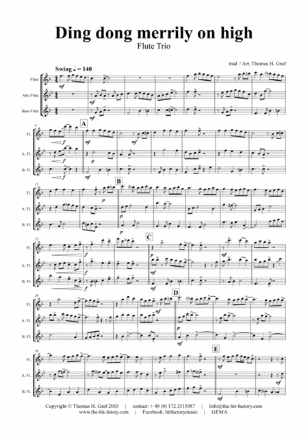 Ding Dong Merrily On High Swing Flute Trio Sheet Music