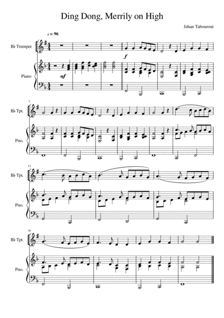 Free Sheet Music Ding Dong Merrily On High Trumpet Solo