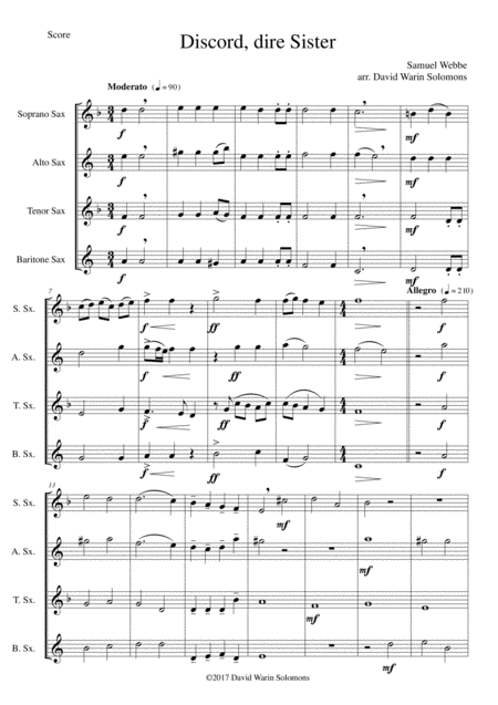 Discord Dire Sister For Saxophone Quartet Sheet Music