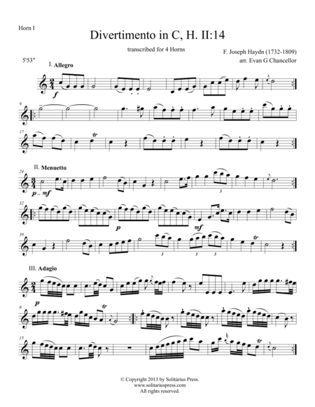 Free Sheet Music Divertimento H Ii 14 For 4 Horns