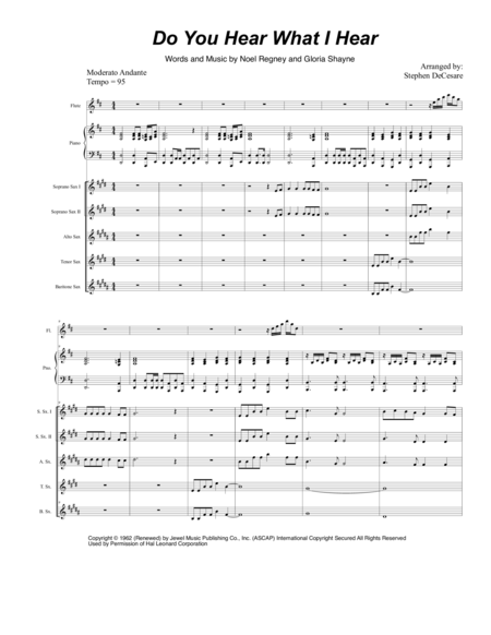 Do You Hear What I Hear For Saxophone Quintet Sheet Music