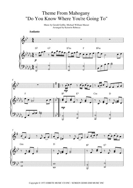 Do You Know Where You Re Going To Alto Sax Solo And Piano Accompaniment Sheet Music