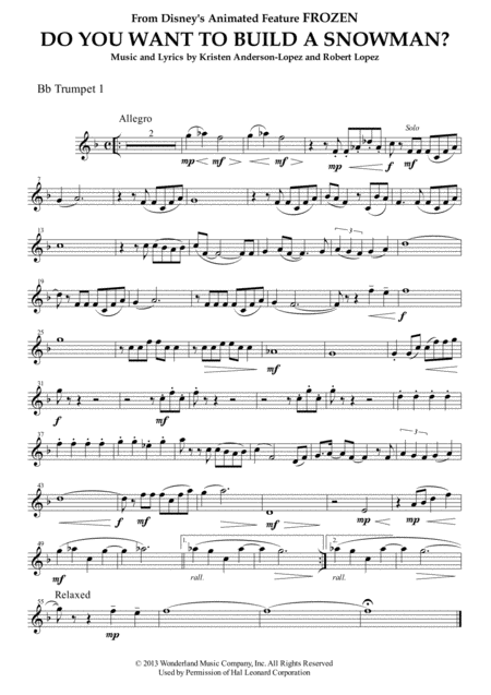 Do You Want To Build A Snowman From Frozen For Brass Quartet Sheet Music