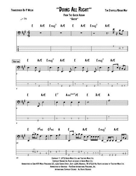 Doing All Right Bass Guitar Tab Sheet Music