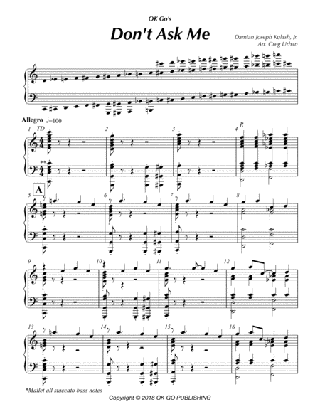 Dont Ask Me Ok Go Sheet Music