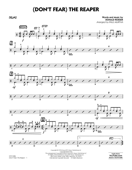 Free Sheet Music Dont Fear The Reaper Arr Paul Murtha Drums